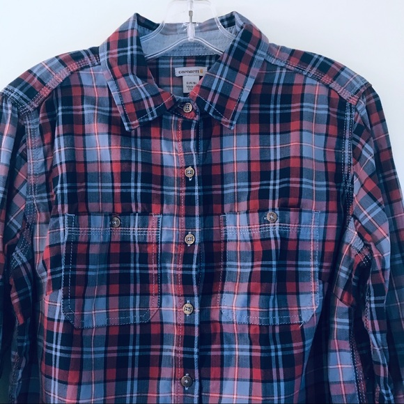 Carhartt Blue and Cranberry Plaid Button Up - Picture 2 of 7